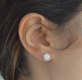 1.2ct Round Cut Blue Aquamarine Diamond Halo Stud Earrings 14k White Gold Finish