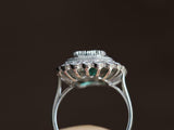5ct Engagement Ring Green Emerald Cut Milgrain Halo Cocktail 14k White Gold Over