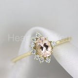 1ct Oval Cut Simulated Morganite Unique Engagement Ring 14k Yellow Gold Plated