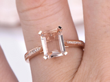 2ct Emerald Cut Peach Morganite Diamond Accent Solitaire Ring 18k Rose Gold Over