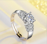 2Ct Round Cut Diamond Adjustable Size Solitaire Accent Ring 14K White Gold Over