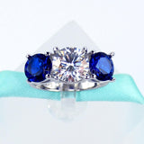 2.2ct Round Cut Moissanite Three Stone Engagement Ring 14k White Gold Plated