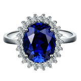 3ct Oval Cut Blue Sapphire Diamond Floral Halo Solitaire Ring 14k WhiteGold Over