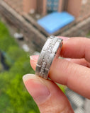 0.2ct Round Cut Moissanite Brick Design Wedding Band 14k White Gold Plated