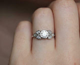 1.2ct Round Cut Diamond Solitaire Ring 14k White Gold Finish with Pear Accents