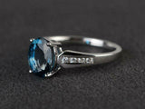 2.3ct Engagement Ring Oval London Blue Topaz Diamond Accent 14k WhiteGold Finish