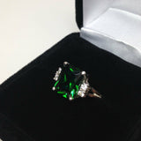 1.2ct Green Emerald Unique Women Solitaire Engagement Ring 14k White Gold Finish