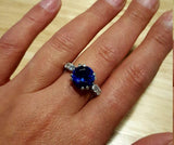 2ct Round Cut Blue Sapphire Diamond Accent Solitaire Ring 14k White Gold Finish