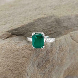 2.1ct Green Emerald Cut Cross Shank Solitaire Women Ring 14k White Gold Finish