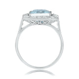2.5ct Emerald Cut Blue Aquamarine Art Deco Engagement Ring 14k White Gold Finish