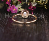 0.3ct Round Simulated Diamond Halo Minimalist Pearl Ring 14k Yellow Gold Plated