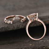 2ct Engagement Ring Cushion Cut Morganite Curved Bridal Set- 14k Rose Gold Over