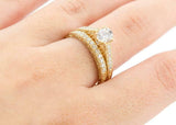 Filigree Bridal Set Engagement Ring 2ct Round Cut Diamond 14k Yellow Gold Finish