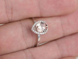 2ct Pear Cut Peach Morganite Diamond Halo Solitaire Ring 14k White Gold Finish