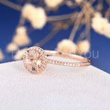2ct Round Cut Simulated Peach Morganite Halo Engagement Ring 14k RoseGold Plated