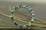 4Ct Princess Cut Green Emerald Diamond Wedding Eternity Band 14K White Gold Over