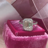 2.6ct Emerald Cut Diamond Halo Solitaire Engagement Ring 14k White Gold Finish