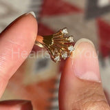 0.1ct Round Cut Moissanite Floral Design Engagement Ring 14k Yellow Gold Plated