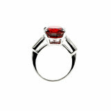 4ct Cushion Cut Red Garnet Engagement Ring Baguette Accent 14k White Gold Finish