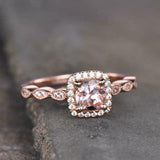 1.76ct Engagement Ring Cushion Cut Peach Morganite Halo 14k Rose Gold Finish