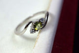 0.56ct Engagement Ring Round Cut Green Peridot Swirl Trilogy 14k White Gold Over