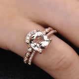 2ct Engagement Ring Cushion Cut Morganite Curved Bridal Set- 14k Rose Gold Over