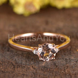 0.6ct Round Cut Simulated Morganite Trilogy Engagement Ring 14k Rose Gold Plated