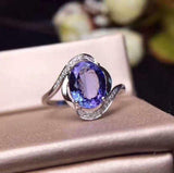 2.3ct Engagement Ring Oval Cut Blue Tanzanite Swirl Twist 14k White Gold Finish