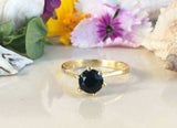 1ct Engagement Ring Round Cut Black Diamond Solitaire 14k Yellow Gold Finish