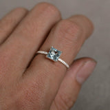 1.5ct Princess Cut Blue Aquamarine Engagement Ring 18k White Gold Over Solitaire