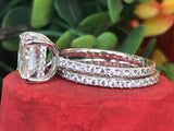 2ct Cushion Cut Simulated Diamond Bridal Set Full Eternity 14k White Gold Plated