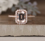 2ct Emerald Cut Simulated Morganite Halo Engagement Ring 14k Rose Gold Plated