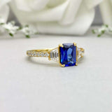 2.4ct Radiant Cut Blue Sapphire Solitaire with Accents Ring 14k Yellow Gold Over