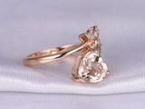 1ct Heart Cut Peach Morganite Engagement Ring 14k Rose Gold Finish Floral Bypass