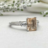 2ct Radiant Cut Peach Morganite Solitaire with Accent Ring 14k White Gold Finish