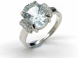 2.3ct Oval Cut Blue Aquamarine Petite Round Accent Ring 14k White Gold Finish