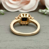 2.2ct Engagement Ring Cushion Cut Black Diamond Halo 14k Yellow Gold Finish