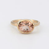 1ct Oval Cut Peach Morganite Bezel Set Solitaire Ring 14k Yellow Gold Finish