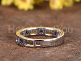 0.3ct Princess Simulated Sapphire Hollow Geometric Band 14k White Gold Plated