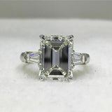 3.5Ct Emerald Cut Diamond Baguette Accents Engagement Ring 14K White Gold Finish