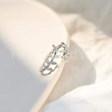 0.5ct Round Cut Moissanite Leaf Minimalist Engagement Ring 14k White Gold Plated