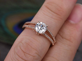 1.5ct Round Cut VVS1D Diamond Engagement Ring Split Shank 14k Rose Gold Finish