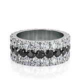 5ct Round Cut Black White Diamond Three Row Eternity Band 14k White Gold Finish