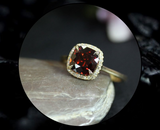 2ct Cushion Cut Red Garnet Engagement Ring 14k Yellow Gold Finish Halo Solitaire