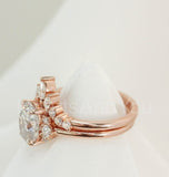 2.2ct Oval Simulated Diamond Cluster Crown Bridal Ring Set 14k Rose Gold Plated