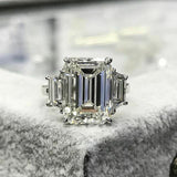 3.5Ct Emerald Cut Diamond Trapezoid Accent Engagement Ring 14K White Gold Finish