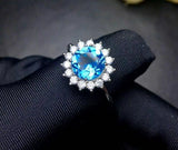 2.45ct Engagement Ring Round Cut Blue Topaz Floral Solitaire 14k White Gold Over