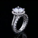 6Ct Round Cut Diamond Bridal Set Eternity Band Halo Ring 14K White Gold Finish