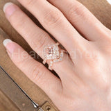 2ct Cushion Cut Simulated Morganite Floral Halo Bridal Set 14k Rose Gold Plated