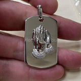 1ct Round Cut Moissanite Praying Hands Pendant 14k White Gold Plated NO CHAIN